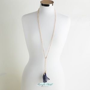 Lariat Style Necklace with Blue Tassels